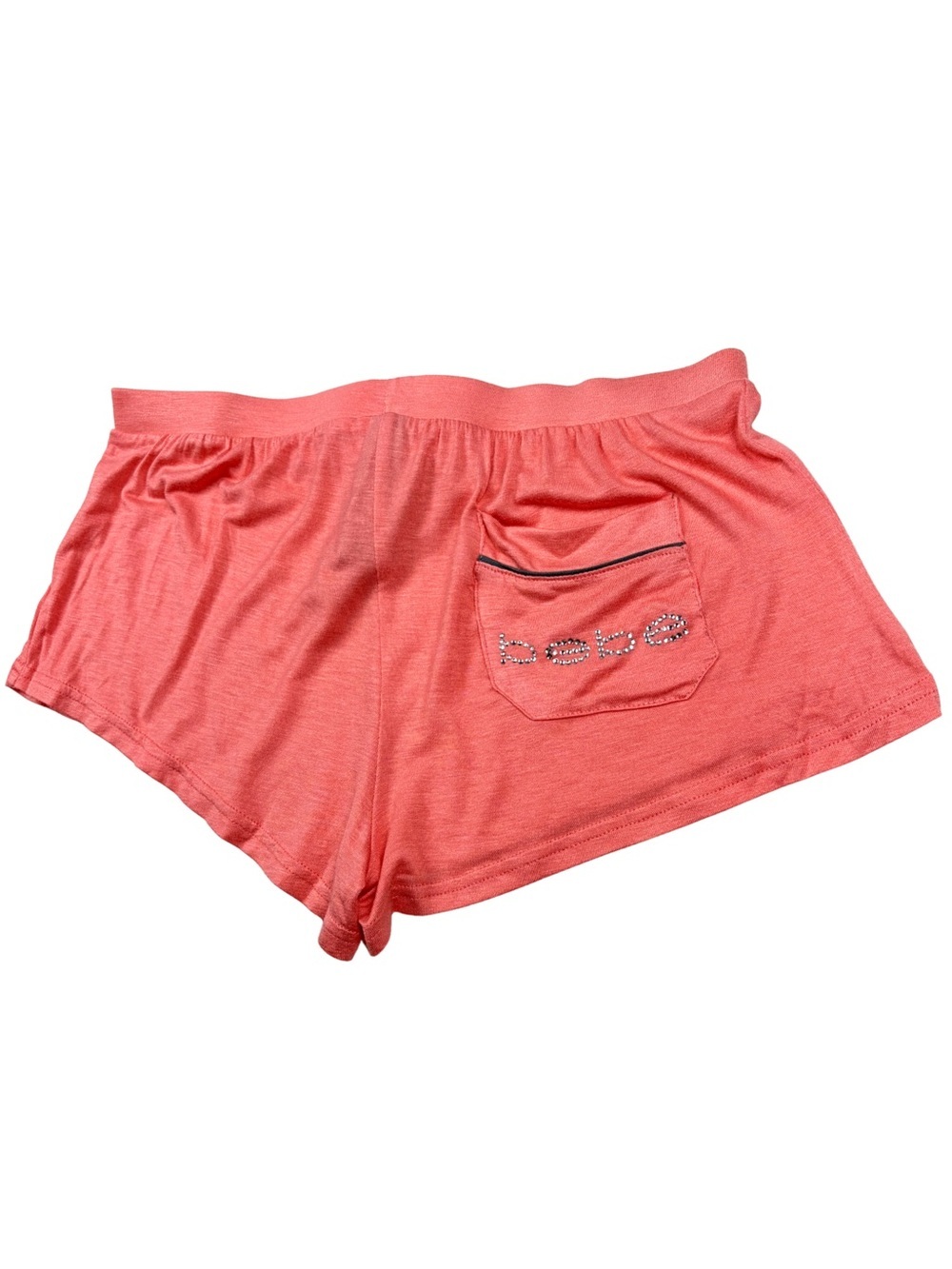 bebe Coral Lounge Shorts with Rhinestone Logo Pocket SMALL